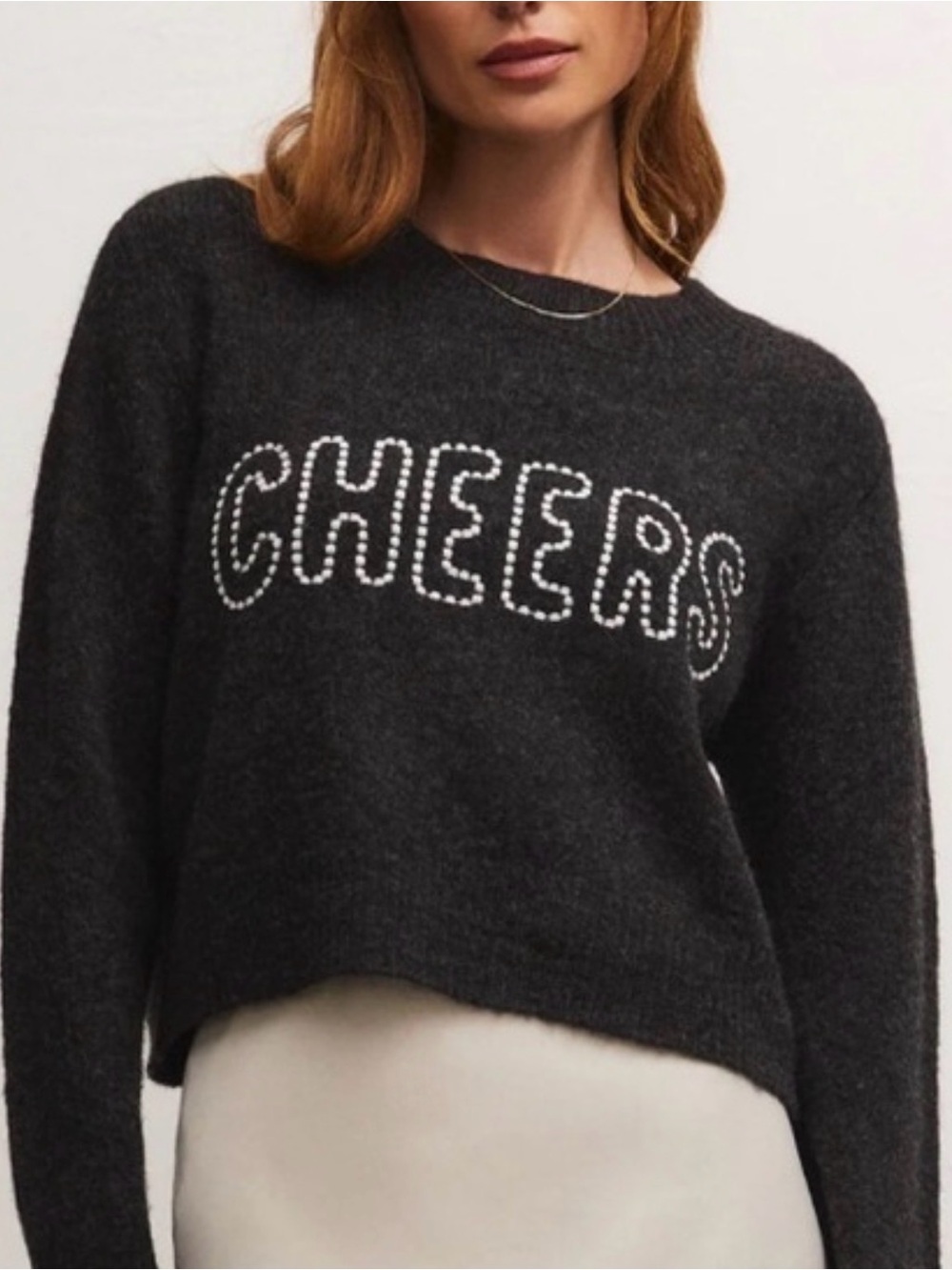 Z SUPPLY Charcoal 'CHEERS' Women’s Crewneck Sweater